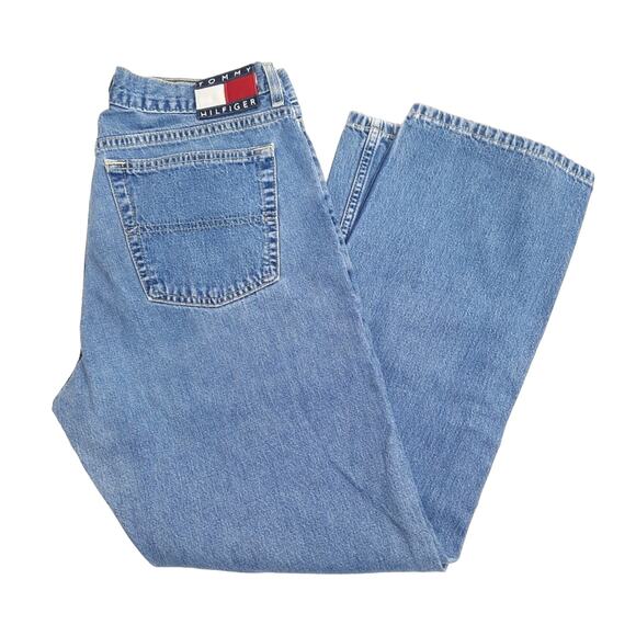 VTG Y2K Tommy Hilfiger Jeans Straight Leg W32 x L27 Big Flag Logo Patch 90s - Picture 2 of 9